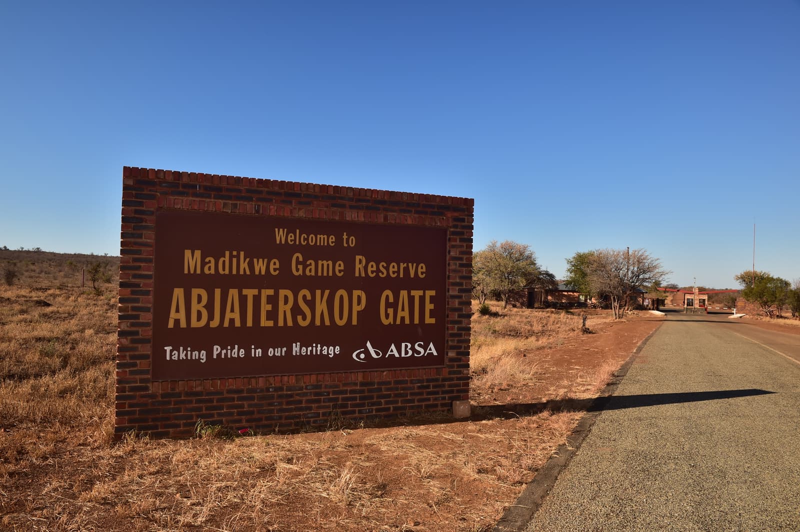 The Abjaterskop Gate sign at Madikwe Game Reserve