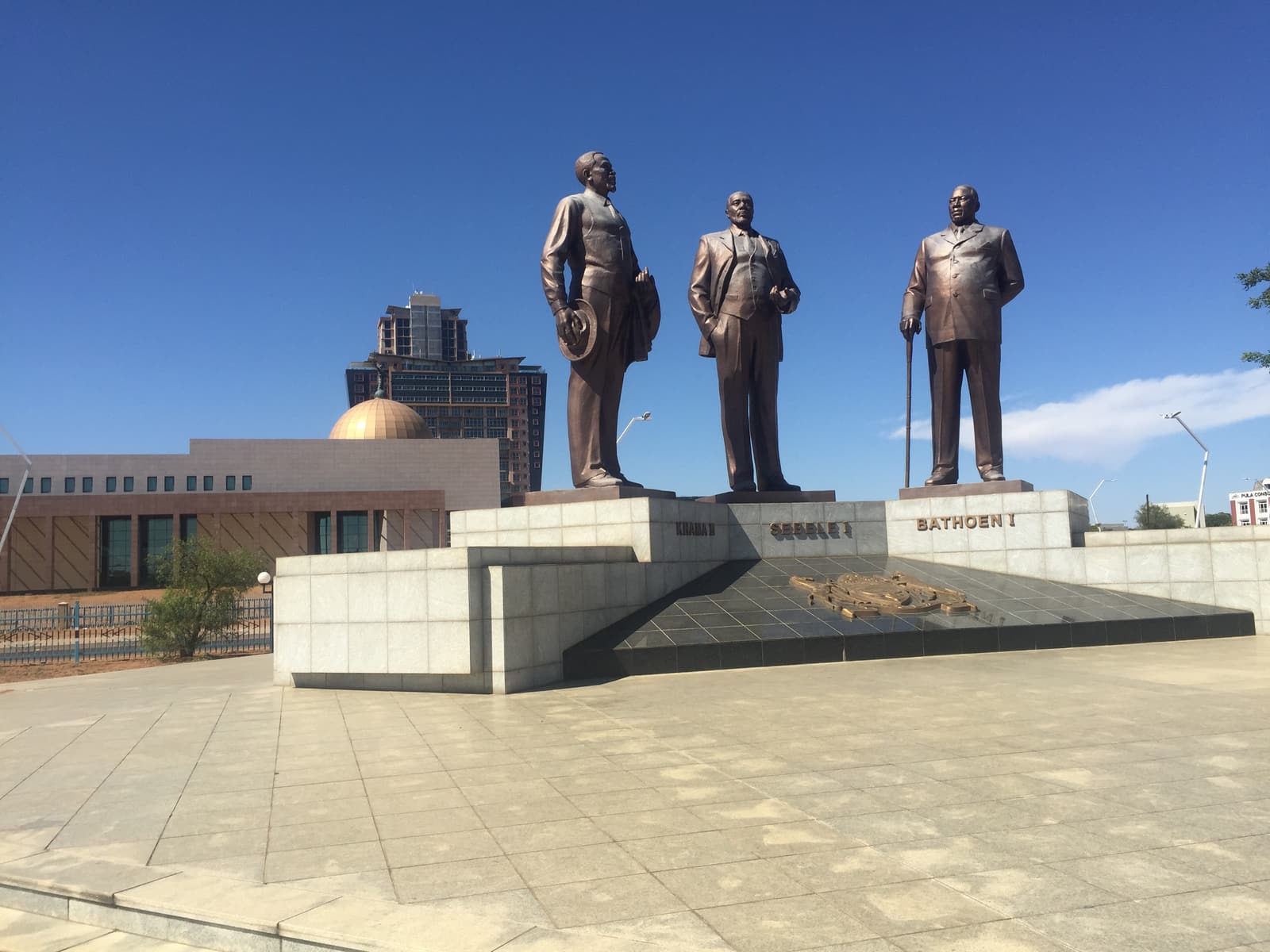 The bronze statues of the Three Dikgosi Monument in Gaborone