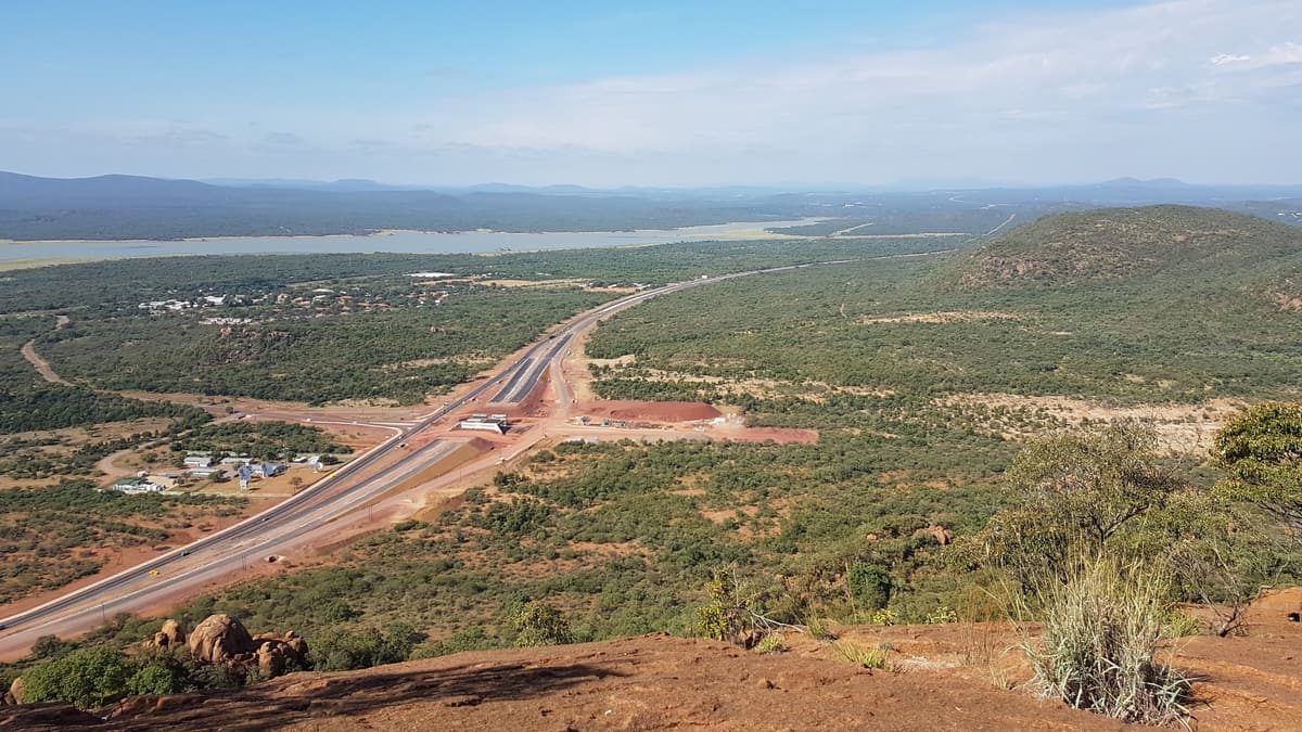 View south from Kgale Hill over the A1 road and Gaborone Dam