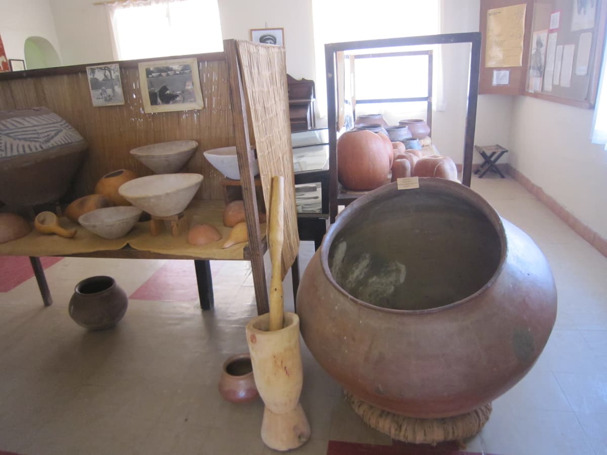 Clay pots and household objects displayed in the Phuthadikobo Museum
