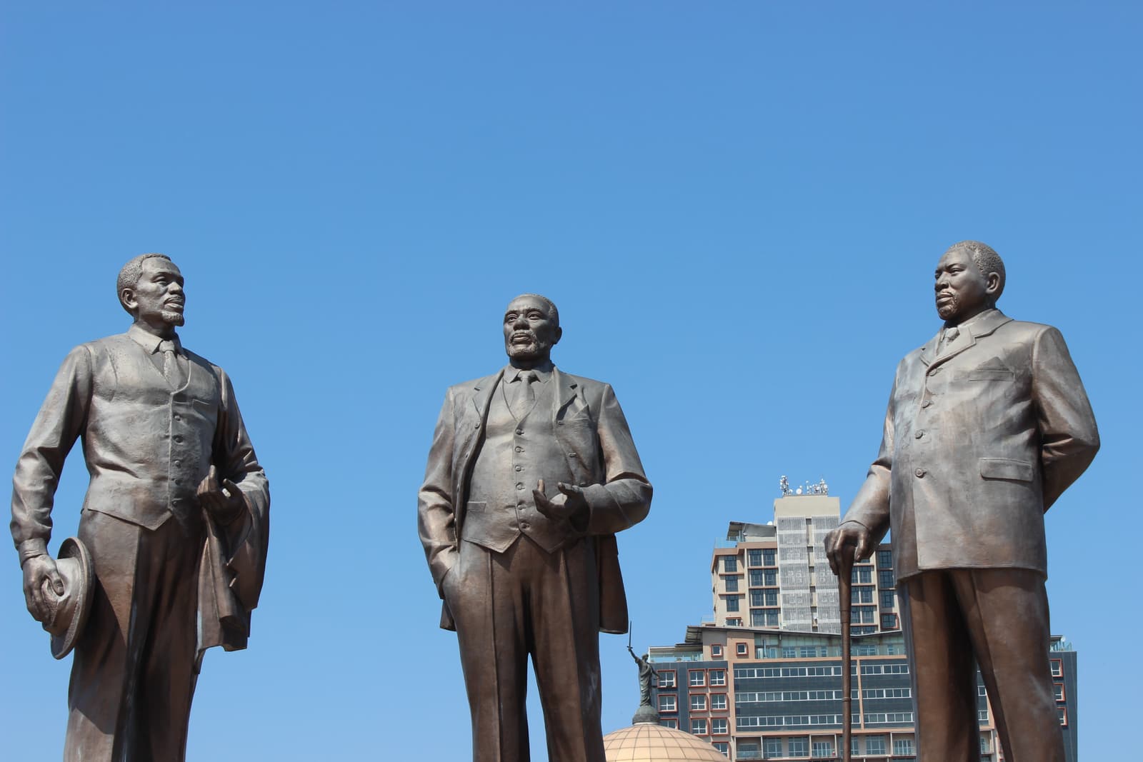 The bronze statues of the Three Dikgosi Monument in Gaborone